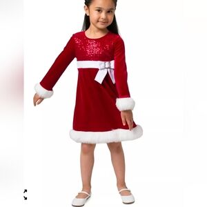 NWT Bonnie Jean Santa Dress Bonnie JeanToddler Girls Faux Fur Trim Sequined 12m